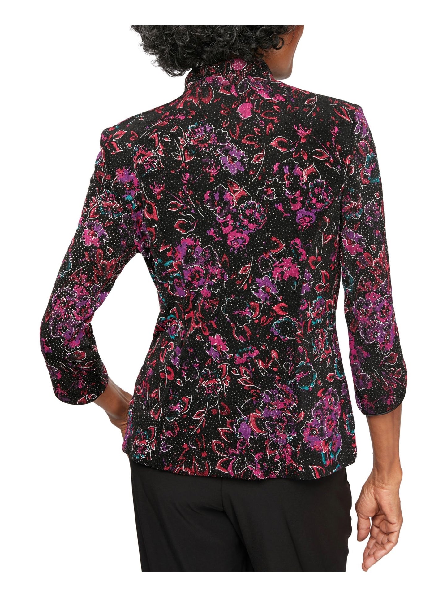 Alex Evenings Blusa de noite feminina com alças finas e decote redondo e estampa floral, preta, tamanho pequeno médio