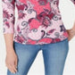 Top feminino de algodão estampado com manga 3/4 Charter Club, rosa, tamanho XX-G