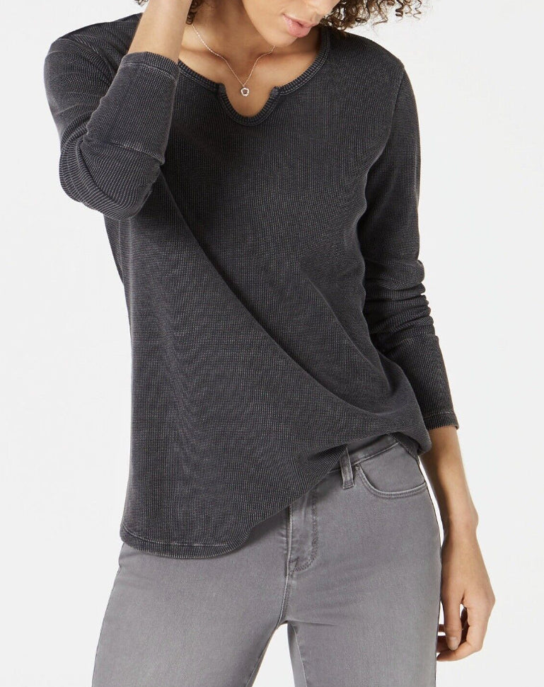 Blusa térmica feminina de algodão com decote dividido, cinza, tamanho XX-G