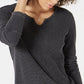 Blusa térmica feminina de algodão com decote dividido, cinza, tamanho XX-G