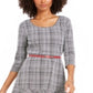 Vestido feminino xadrez justo e evasê NY Collection, preto, tamanho pequeno e pequeno