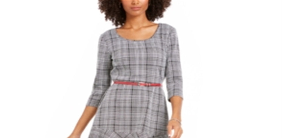 Vestido feminino xadrez justo e evasê NY Collection, preto, tamanho pequeno e pequeno