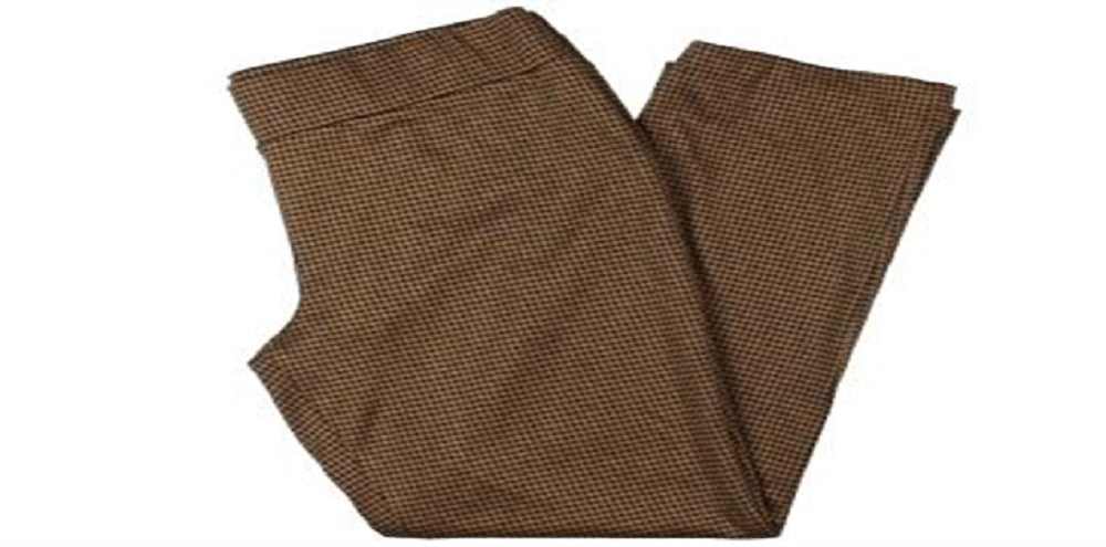 Calça feminina Kasper xadrez, reta, marrom, tamanho 12