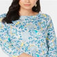 Charter Club Blusa feminina de algodão pima com estampa de gola canoa, azul, tamanho médio