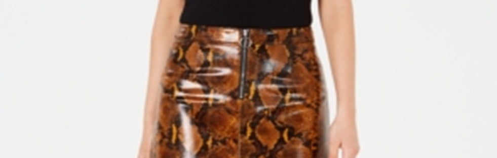 Minissaia Guss Feminina Yolanda com Estampa de Cobra em Couro Sintético Laranja Tamanho X-G