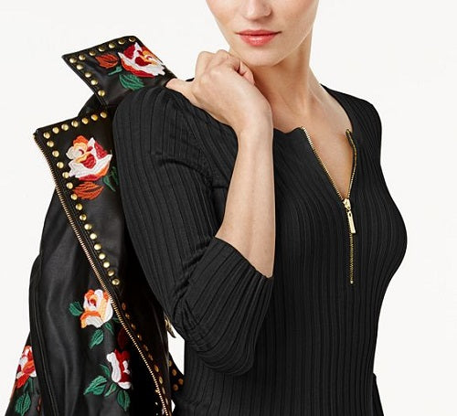 INC International Concepts Feminino Zip Henley Preto Tamanho Pequeno S