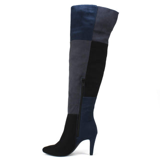 Botas femininas Rialto de couro com bico fechado e cano alto, tamanho 9,5 M, azul