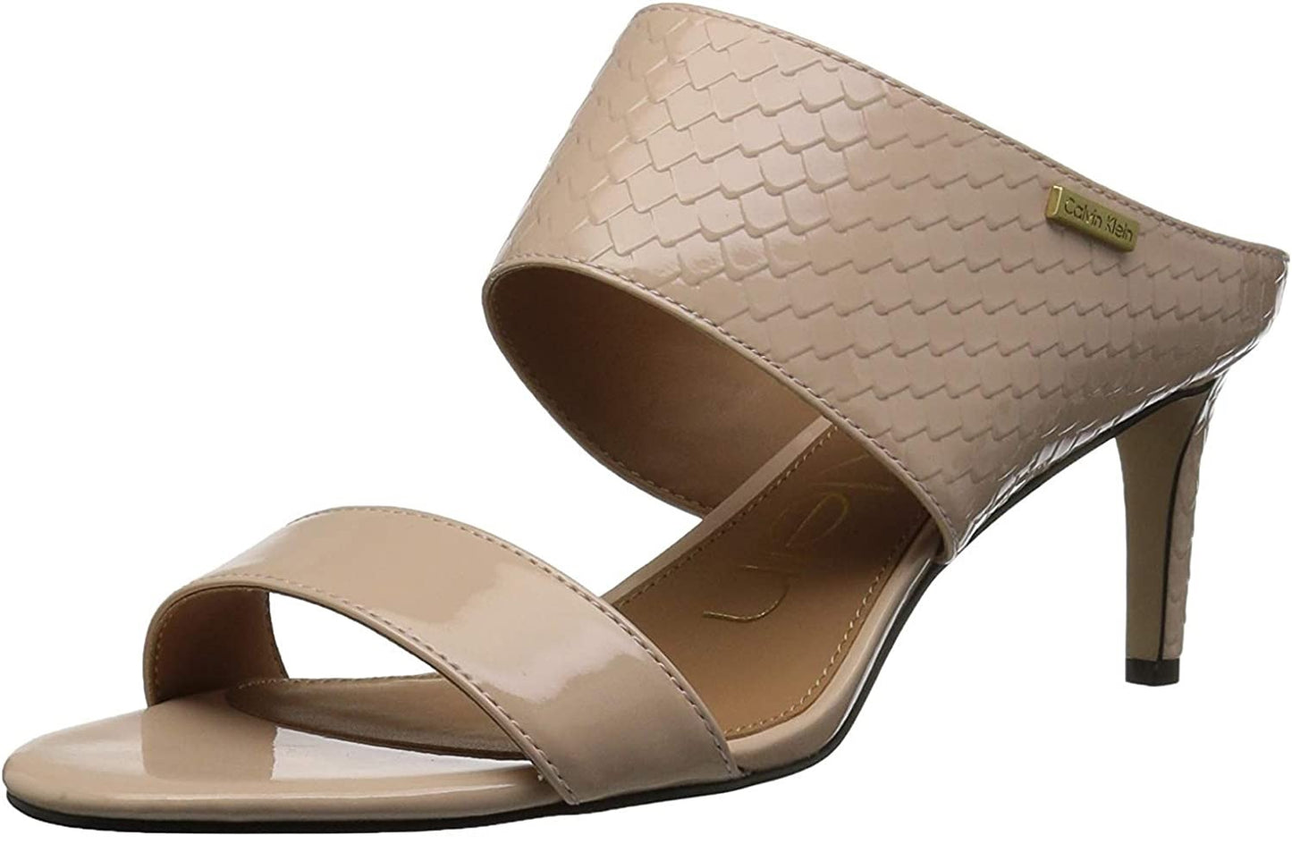 Sandálias femininas Calvin Klein Cecily Leather com bico aberto, casuais, bege, tamanho 10