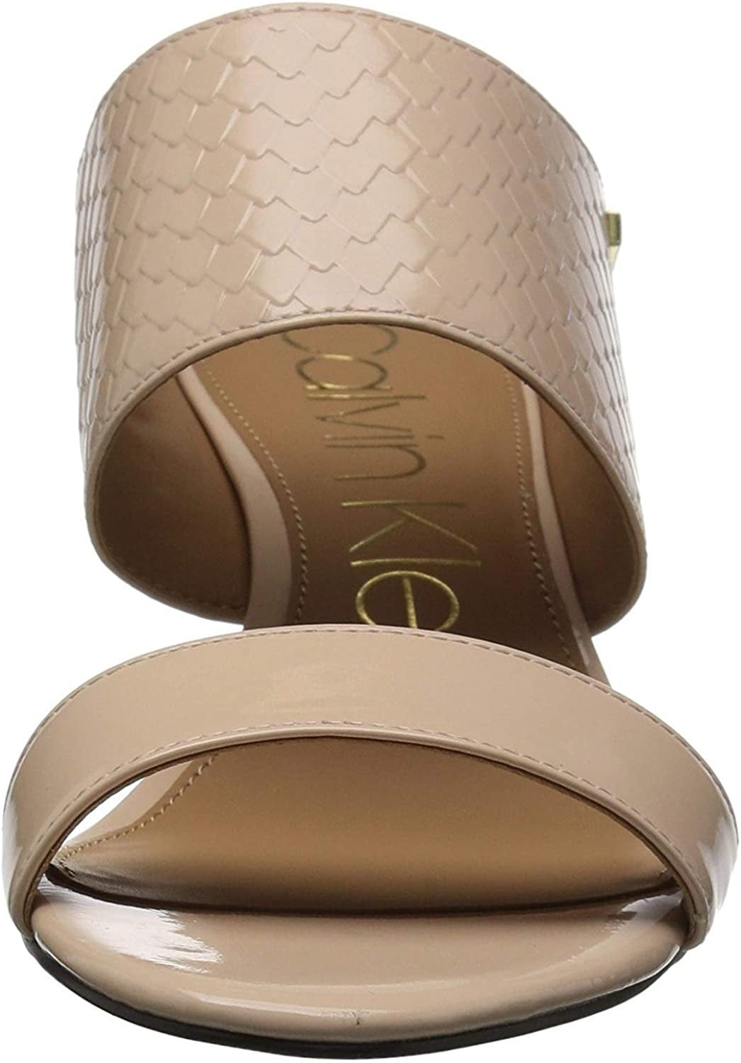Sandálias femininas Calvin Klein Cecily Leather com bico aberto, casuais, bege, tamanho 10