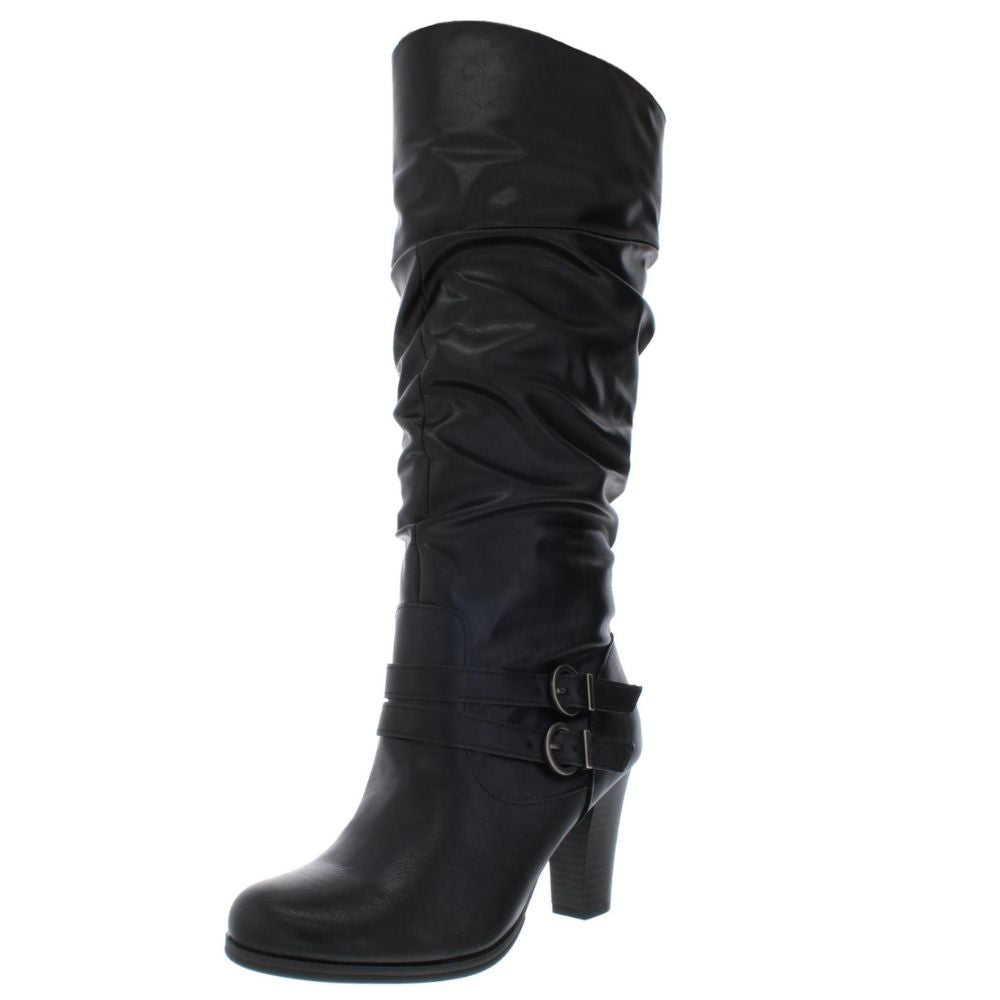 Botas de cano médio largas de couro sintético Sana da Style &amp; Co para mulheres, pretas, tamanho 6 M