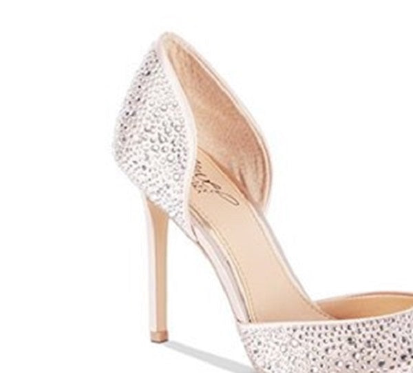Badgley Mischka Scarpin Feminino Alexandra Embelezado Bico Fino Bege Champanhe Tamanho 7 M
