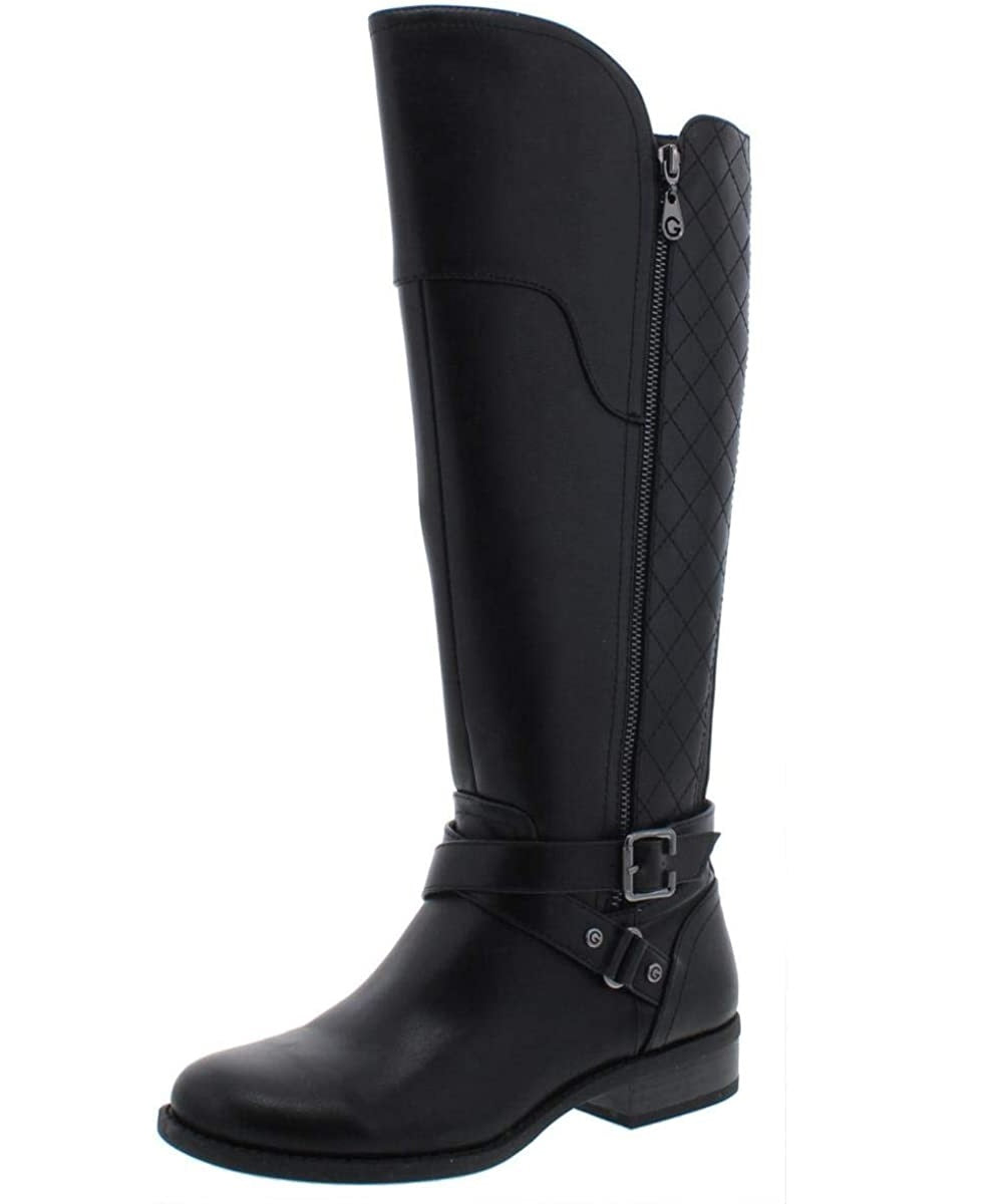 Botas de montaria femininas Guss Haydin de couro sintético até o joelho, pretas, tamanho 7,5 M