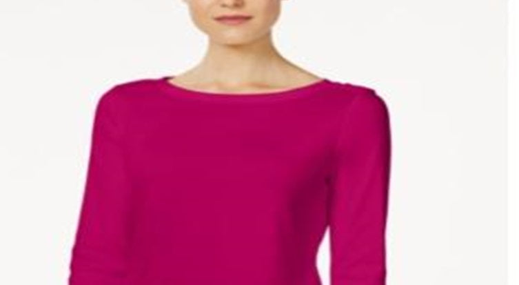 Charter Club Top Feminino de Algodão Pima com Decote Canoa e Ombros Abertos, Rosa, Tamanho Médio