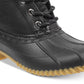 Tommy Hilfiger Botas de neve femininas com salto 1/2 acolchoado, à prova d'água, acabamento em pele, bico redondo, salto bloco, cadarço, pretas, tamanho 5 M