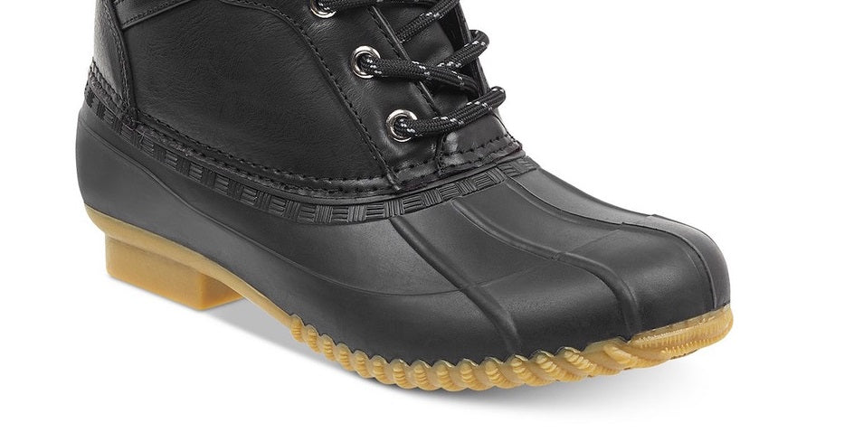 Tommy Hilfiger Botas de neve femininas com salto 1/2 acolchoado, à prova d'água, acabamento em pele, bico redondo, salto bloco, cadarço, pretas, tamanho 5 M