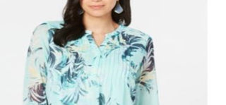 Top feminino Charter Club com babados duplos, azul, tamanho pequeno, P/M