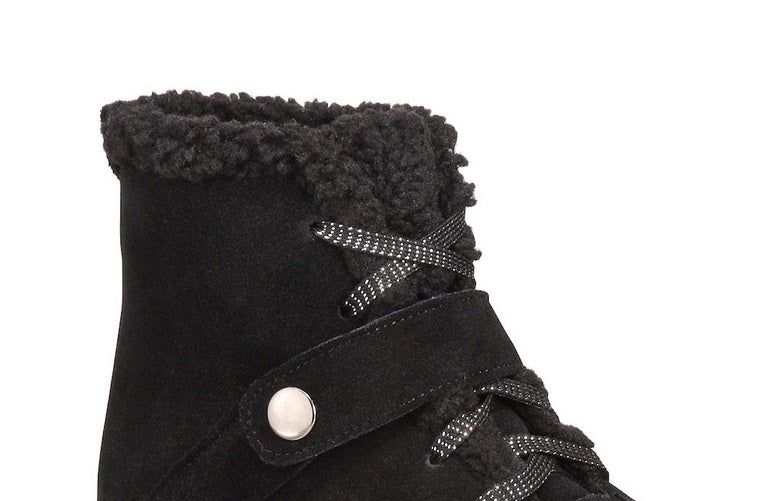 Botas femininas de couro Elissaa com bico fechado e cano curto para clima frio, estilo &amp; co, pretas, tamanho 8 M