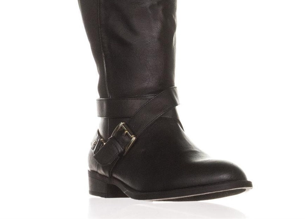Botas de montaria femininas Thalia Sodi Vada bico redondo até o joelho, pretas, tamanho 7,5 W-WC