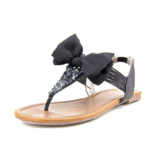 Material Girl Sandálias femininas Swan com bico aberto, casuais, pretas, tamanho 7,5 m