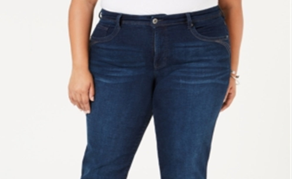 Jeans feminino estilo &amp; co com controle de barriga, perna reta, azul, tamanho 14W