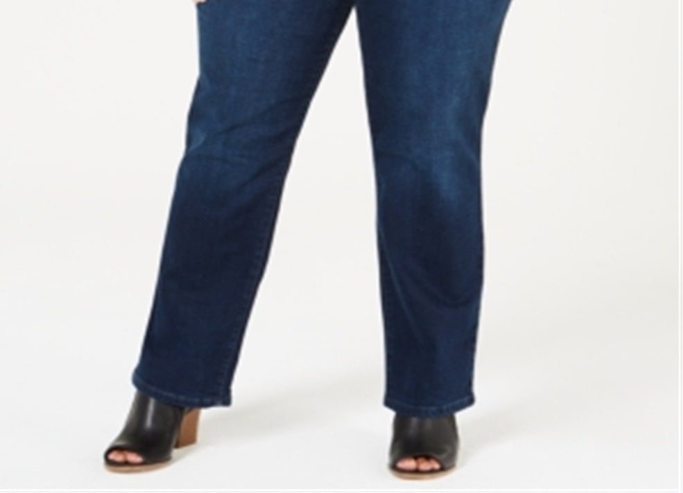 Jeans feminino estilo &amp; co com controle de barriga, perna reta, azul, tamanho 14W