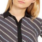 Blusa feminina Anne Klein Milano listrada com botões e gola alta, preta, tamanho pequeno
