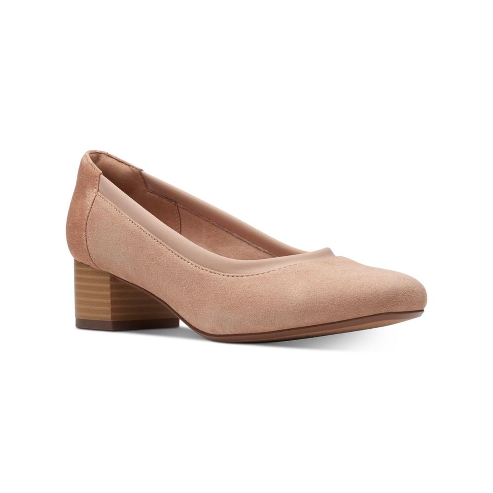Clarks Feminino Rosa Almofadado Conforto Chartli Fame Bico Quadrado Salto Bloco Slip-on Sapatos Marrom Tamanho 9,5 M