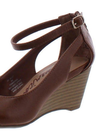 American Rag Miley Faux Leather Ankle Strap Wedges Marrom Tamanho 9,5M