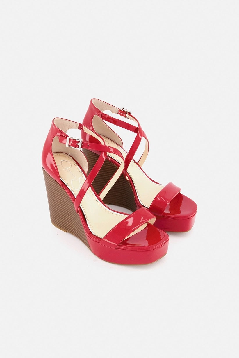 Jessica Simpson Samira Strappy Wedge Sandálias Sapatos Femininos Vermelho Brilhante Tamanho 6,5 M