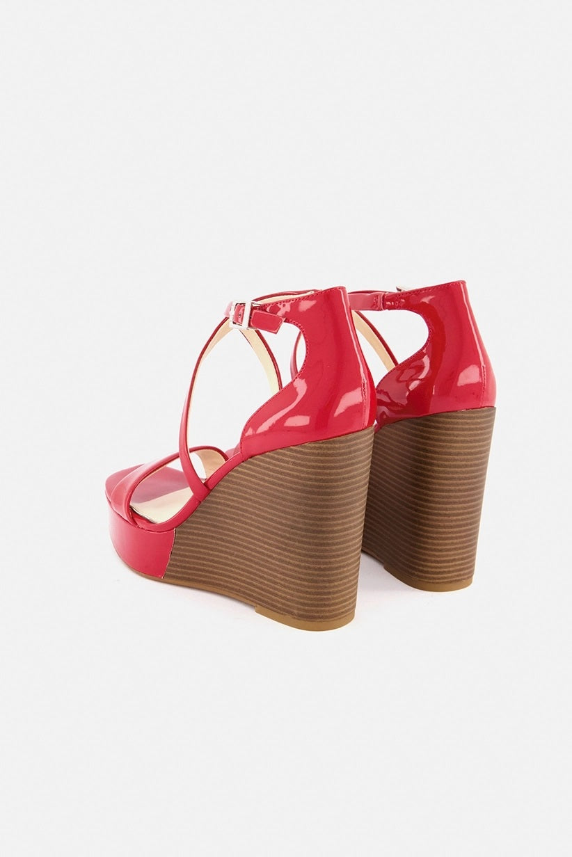 Jessica Simpson Samira Strappy Wedge Sandálias Sapatos Femininos Vermelho Brilhante Tamanho 6,5 M