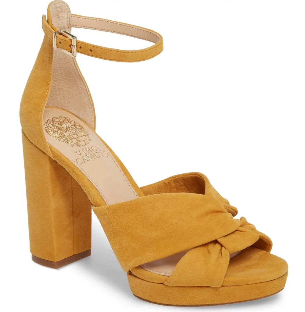 Sandálias femininas Vince Camuto Corlesta Knotted, camurça mostarda, da Sole Society, tamanho 6,5 M