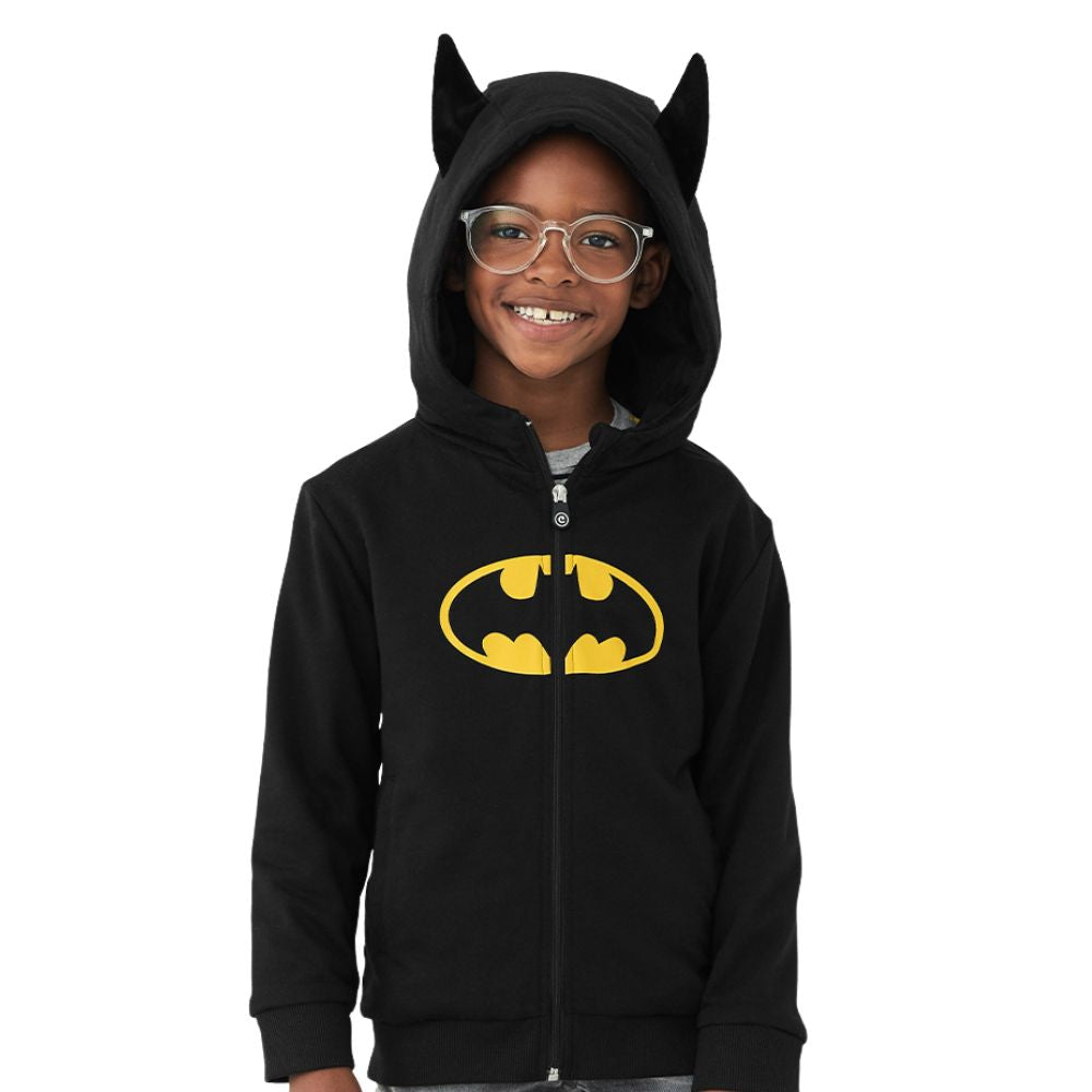 Moletons e moletons para meninos Cubcoats Batman Toy com capuz e zíper, preto