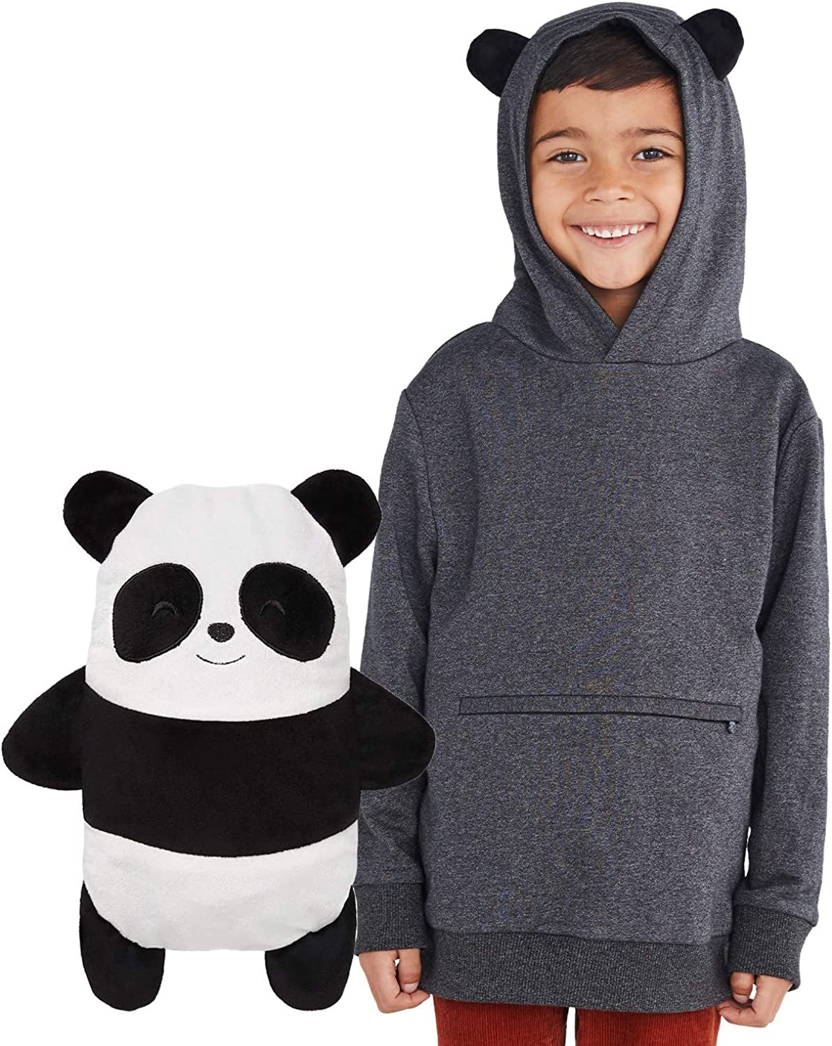 Cubcoats Papo the Panda 2 em 1 Transformando Pulôver com Moletom com Capuz e Pelúcia Macia Cinza Escuro