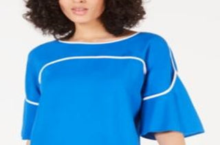 Blusa feminina Alfani com mangas bufantes e decote canoa, azul, tamanho pequeno