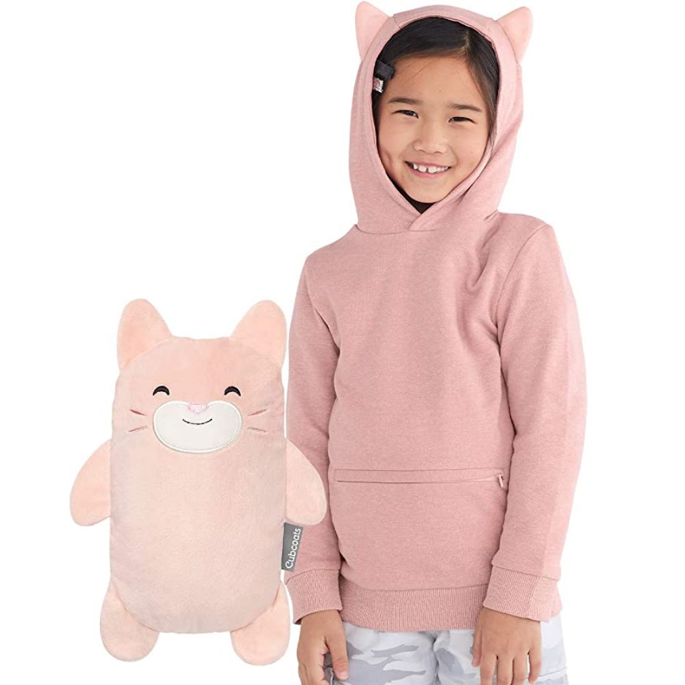 Cubcoats Kali The Kitty 2 em 1 Transformador Crewneck Sweatshirt com capuz e pelúcia macia rosa