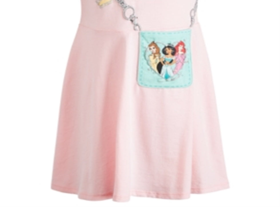 Vestido com bolsa das três princesas da Disney para meninas, rosa, tamanho 4