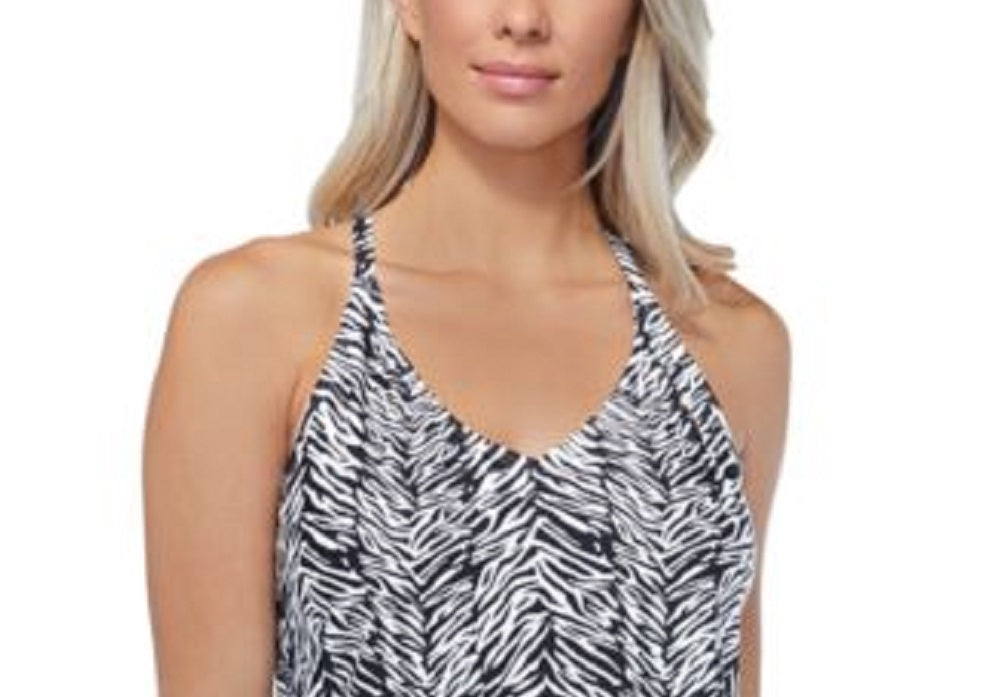 Top tankini com aro estampado Eye of the Tiger feminino Island Escape, preto, tamanho 12
