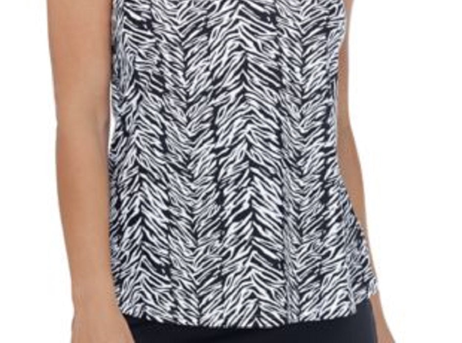 Top tankini com aro estampado Eye of the Tiger feminino Island Escape, preto, tamanho 12