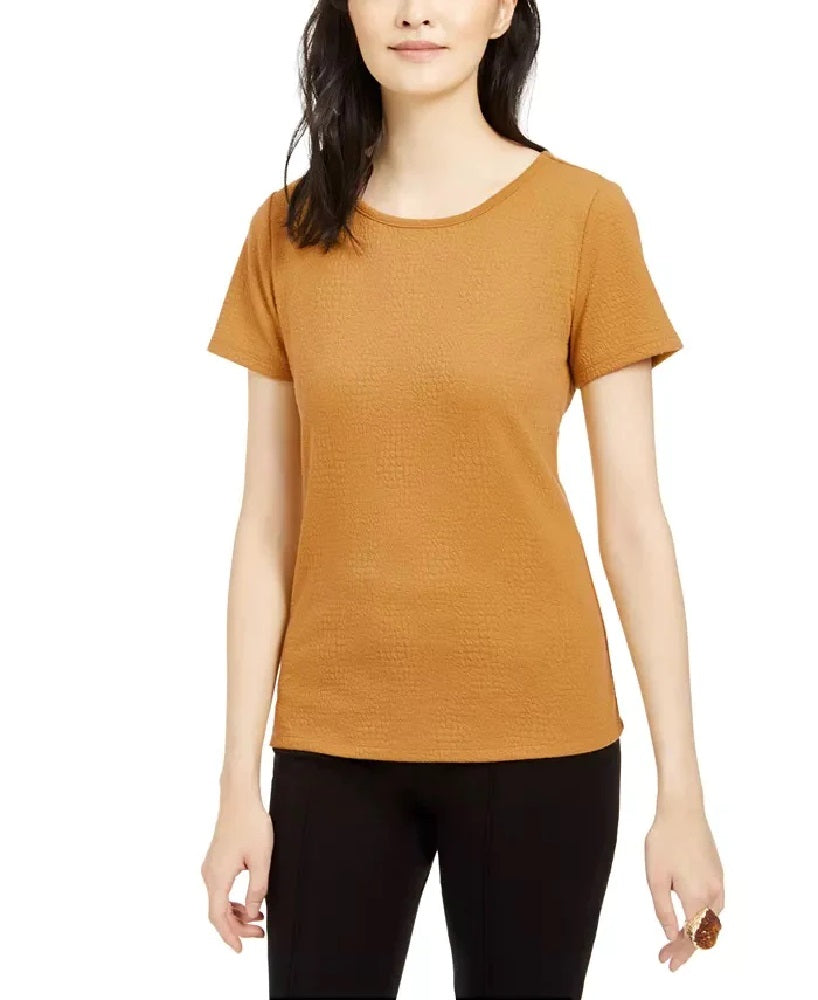 Blusa texturizada com decote redondo Bar III feminina, amarelo-colheita, tamanho XX-S