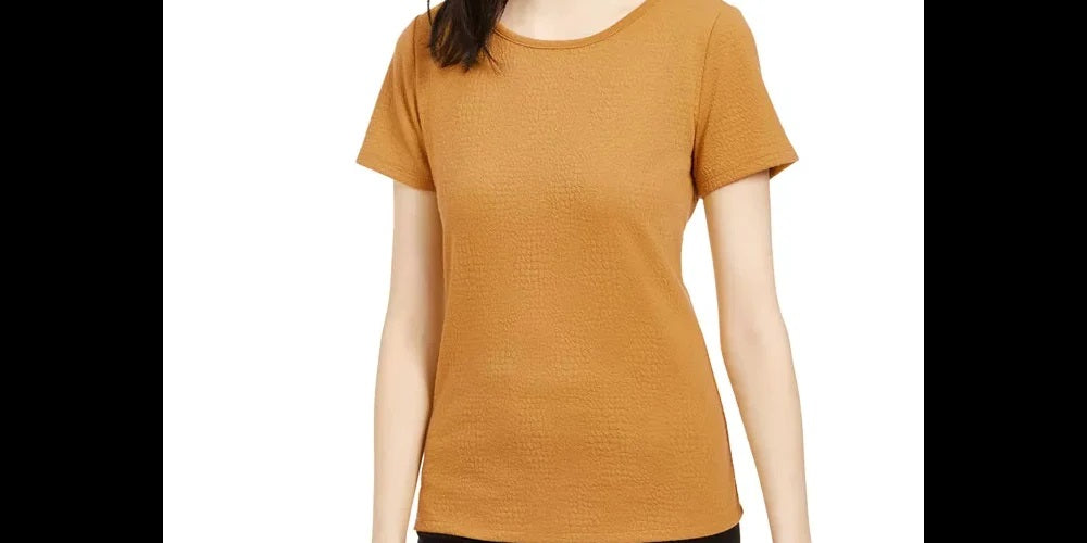 Blusa texturizada com decote redondo Bar III feminina, amarelo-colheita, tamanho XX-S