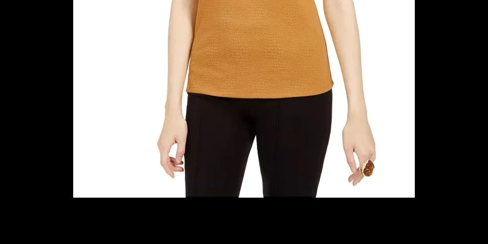 Blusa texturizada com decote redondo Bar III feminina, amarelo-colheita, tamanho XX-S