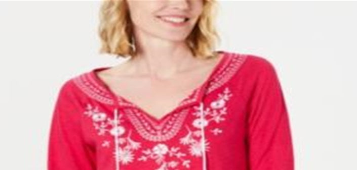 Charter Club Blusa feminina bordada com babados, rosa, tamanho pequeno G