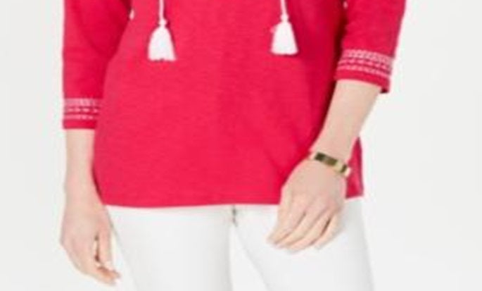Charter Club Blusa feminina bordada com babados, rosa, tamanho pequeno G