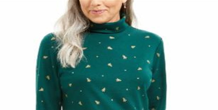 Blusa de gola alta com estampa de árvore Karen Scott feminina, verde, tamanho grande
