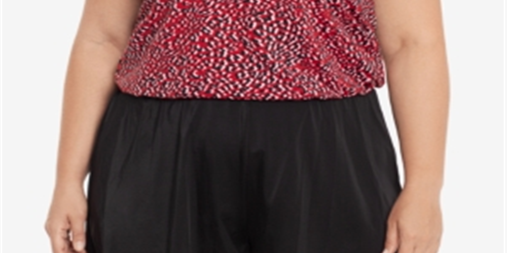 Swim Solutions Maiô feminino com estampa elástica e controle de barriga, suporte total do busto, alças ajustáveis, Baby Spice, tamanho 20W, vermelho