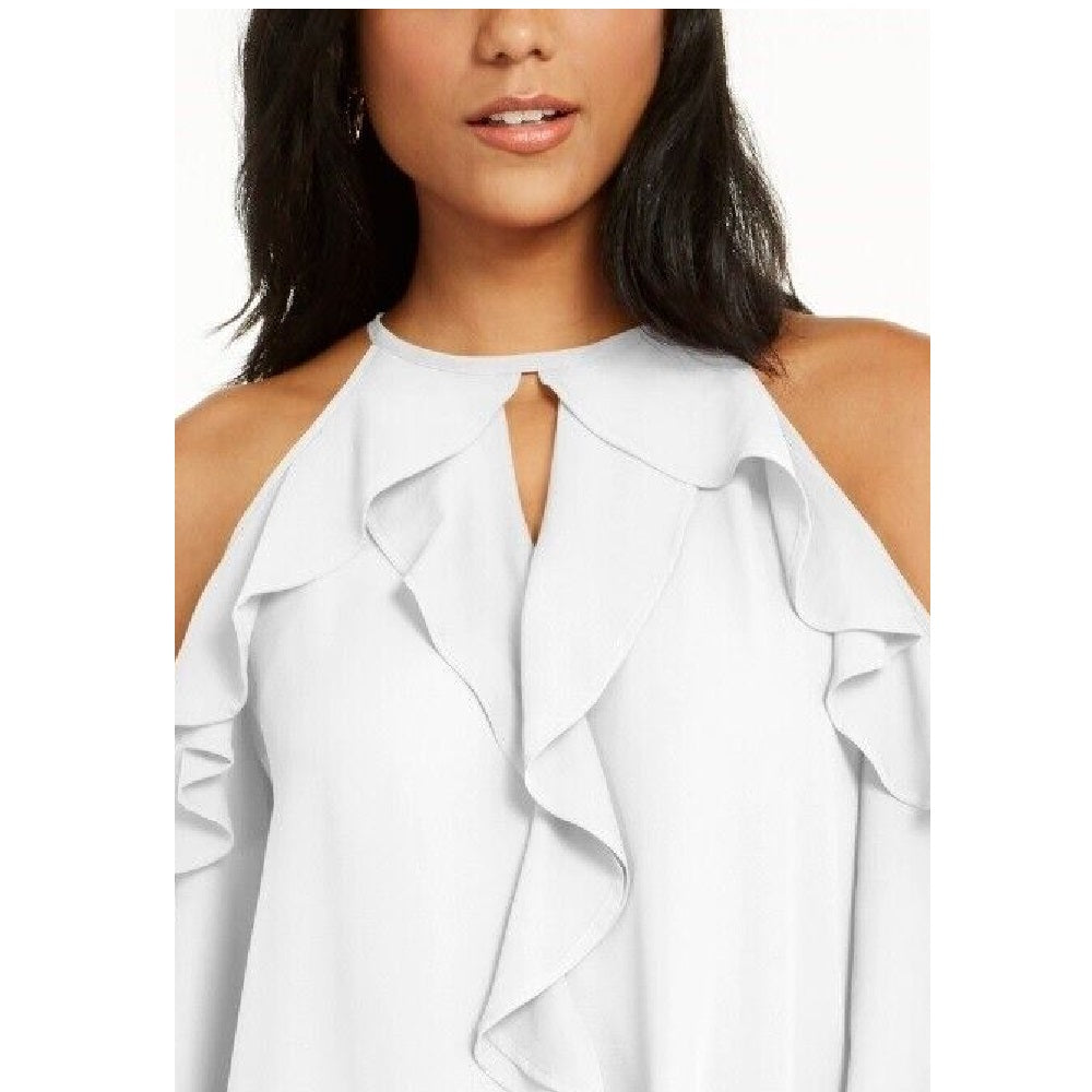 Blusa feminina Thalia Sodi com babados e ombros descobertos, branca, tamanho extragrande