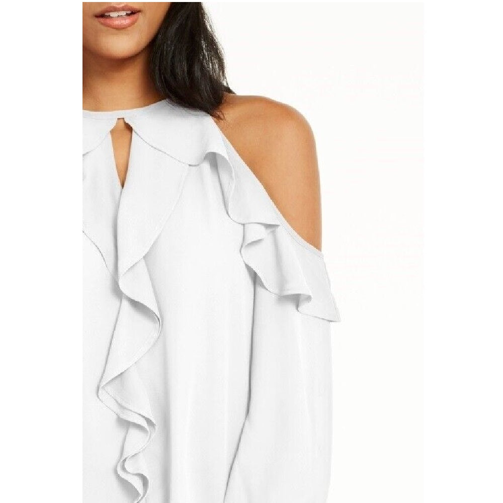 Blusa feminina Thalia Sodi com babados e ombros descobertos, branca, tamanho extragrande