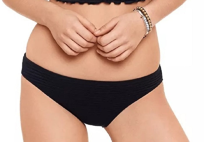 Calcinha de banho hipster texturizada com franzido Salt + Cove feminina, preta, tamanho pequeno