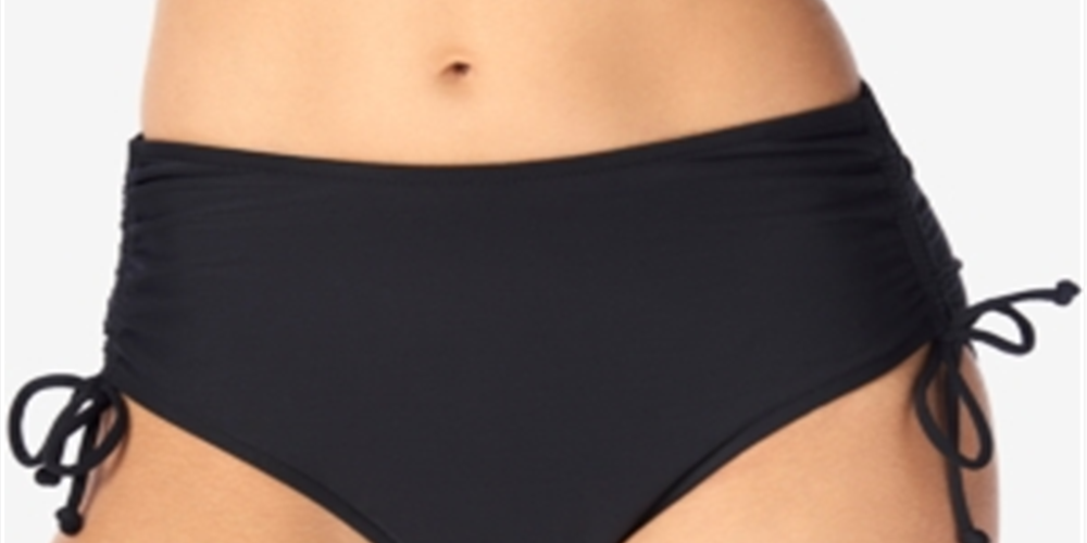 Swim Solutions Maiô feminino ajustável com franzidos e fundo preto, tamanho 12