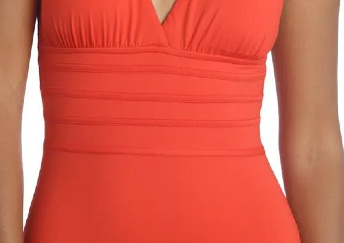 Macacão feminino La Blanca Paprika com alças nas costas e decote em V, laranja, tamanho 16